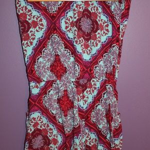 Blue & Red Pattern Strapless Romper